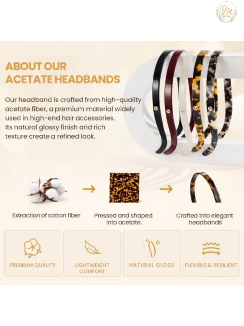 No Pressure Nonslip Headband for Glasses Wearers U-Shaped Acetate Resin